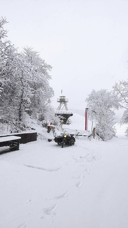 Sněhová nadílka u bunkru Úžlabina u Dyjákoviček.