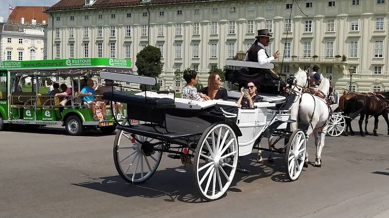 Z letního výletu do Vídně. Turistický provoz v Hofburgu.