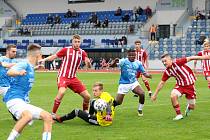 Fotbalisté Znojma (modří) remizovali doma v rámci 7. kola MSFL s týmem Kvítkovic 1:1.
