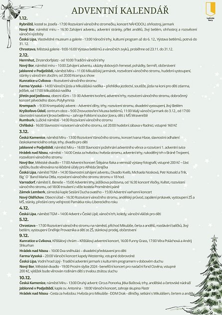 Destinační agentura Lužické hory připravila pro návštěvníky regionu Kalendář vánočních akcí.
