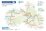 Mapa uzavírek na silnicích v Libereckém kraji.