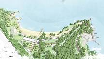 Plány a vizualizace pláží u Máchova Jezera.