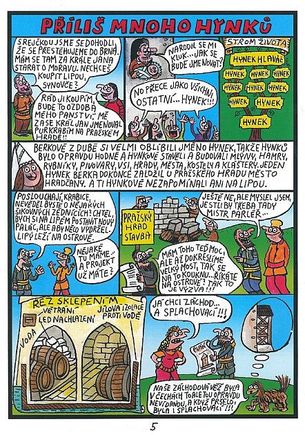 Postavičkám karikaturisty Zdeňka Hofmana vdechl život hradní kastelán Petr Brambor Nárovec. Kromě slavných osobností se do závěru komiksu dostaly i žijící osobnosti: tedy sám kastelán Nárovec či archeolog František Gabriel.