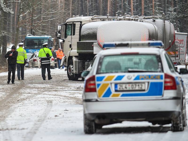 Při srážce kamionu a policejní dodávky u Doks zemřeli v prosinci dva policisté.