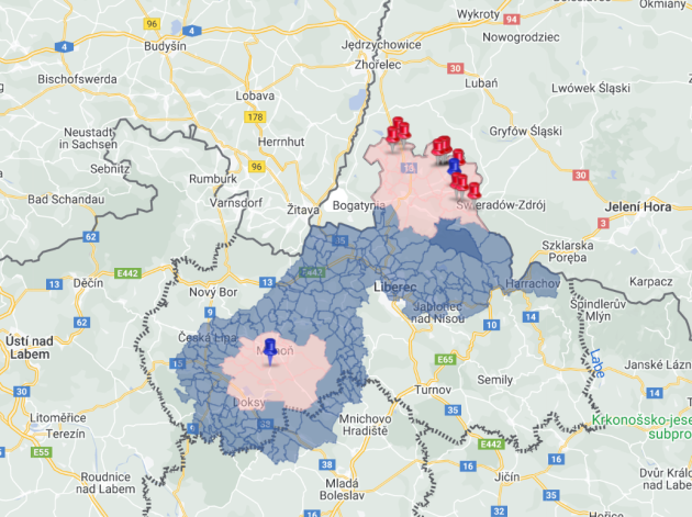 Celé uzavřené pásmo I nyní zahrnuje 168 katastrálních území a z Libereckého kraje zasahuje do Středočeského kraje. Jeho celková rozloha činí přes 1200 km².