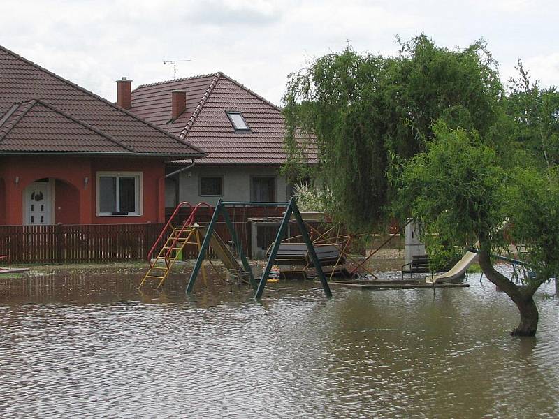 Povodně v Hruškách na Vyškovsku.