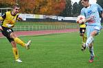 V 11. kole moravskoslezské divize D porazili fotbalisté MFK Vyškov (v modrém) Slovan Rosice 4:1.