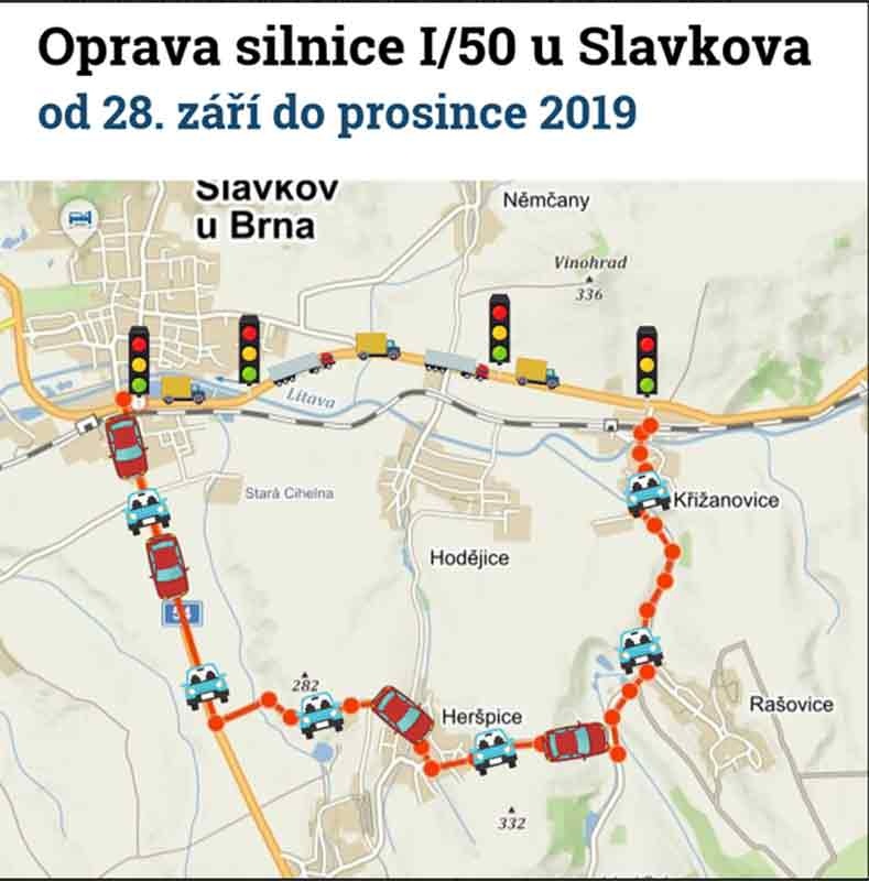 U Slavkova hrozí dopravní kolaps. Další část oprav I/50 zapříčiní dlouhé  kolony - Vyškovský deník