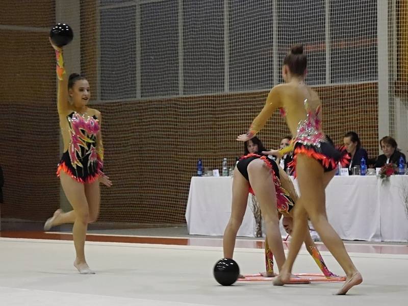 Mistrovství republiky v moderní gymnastice společných skladeb dvojic a trojic ve Vyškově.Foto: Veronika Rybková