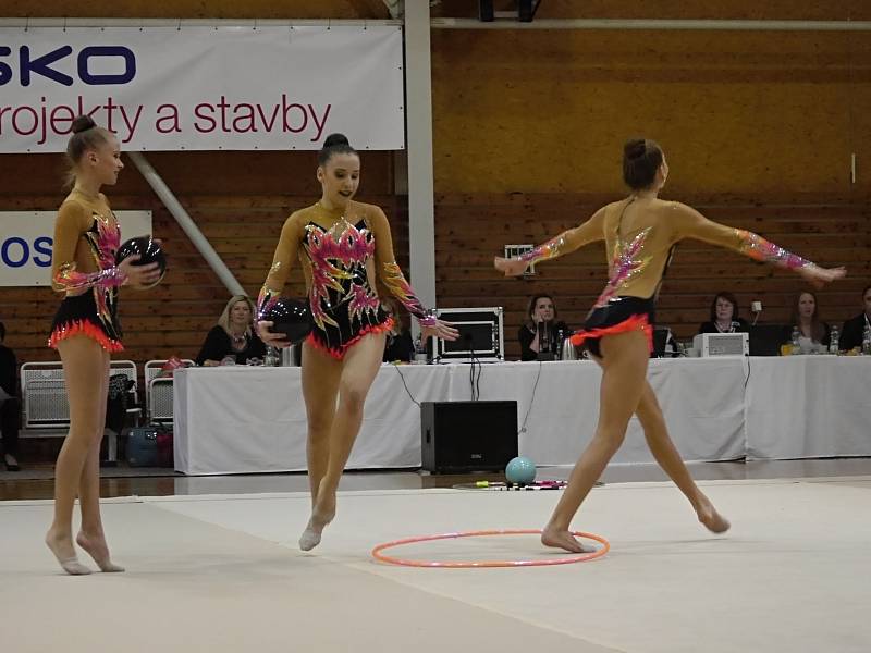 Mistrovství republiky v moderní gymnastice společných skladeb dvojic a trojic ve Vyškově.Foto: Veronika Rybková