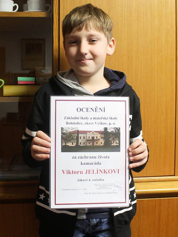 Devítiletý čtvrťák ze Základní školy v Bohdalicích-Pavlovicích Viktor Jelínek.