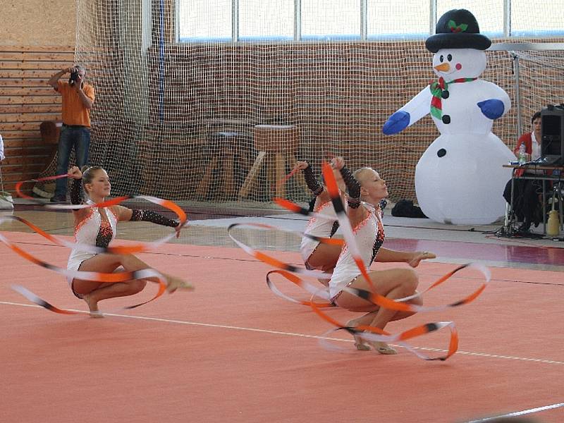 Vyškovské zástupkyně kategorie J (na snímku) zacvičily společnou skladbu se stuhami. Odvedenému výkonu přisoudily rozhodčí body, které moderním gymnastkám vynesly druhé místo mezi ostatními soupeřkami. 