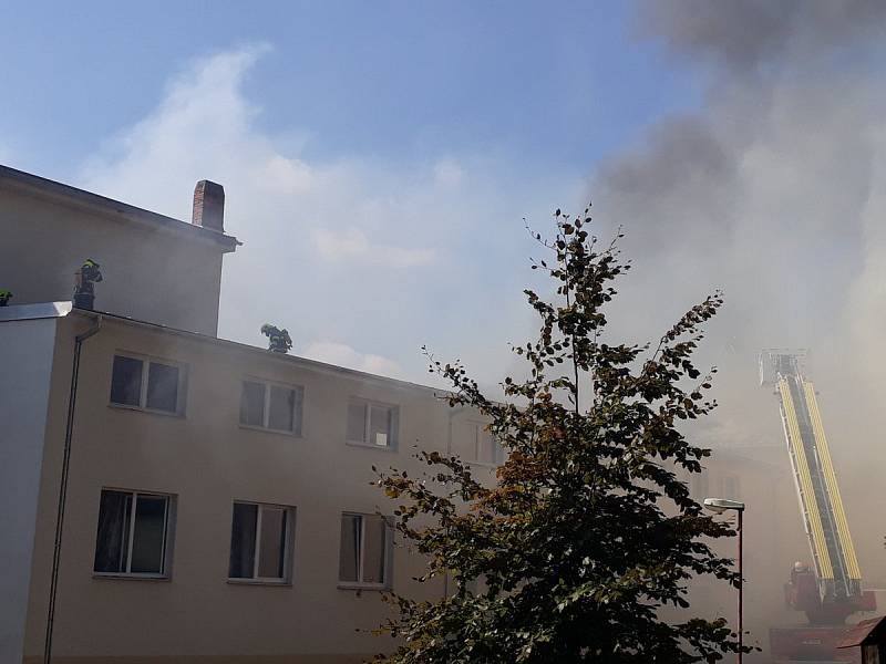 Požár kulturního domu v Drnovicích na Vyškovsku.