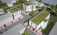 Tři domy s byty pro důchodce a mladé rodiny plánuje město na vyškovské ulici Albrechtova. Vizualizace.