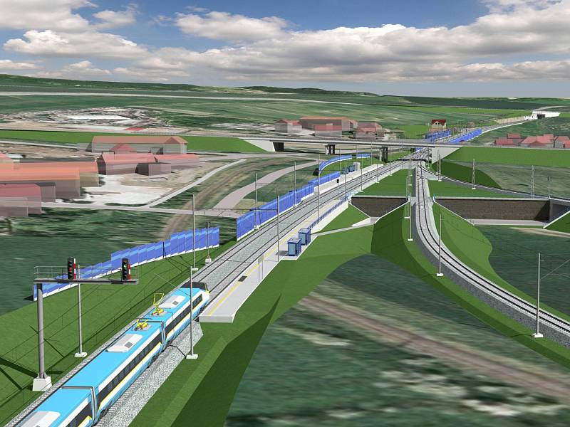 Modernizace tratě mezi Brnem a Přerovem se přiblížila. Jako první v Česku umožní vlakům projet i přes Vyškovsko dvoustovkou. Na snímku Chvalkovice.