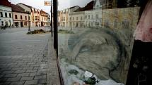 Karolína Zelená je nekonvenční vyškovská malířka. V době uzavřených galerií vystavila svá díla v několika výkladních skříních na vyškovském Masarykově náměstí. Podobně vystavují také autoři ve Slavkově u Brna.