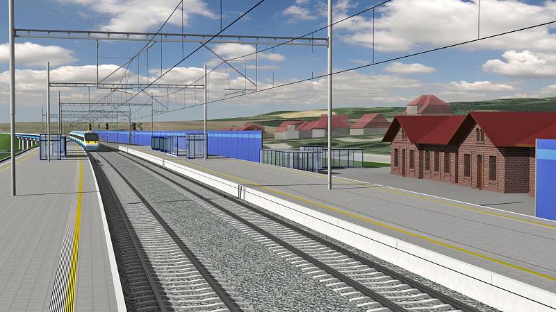 Modernizace tratě mezi Brnem a Přerovem se přiblížila. Jako první v Česku umožní vlakům projet i přes Vyškovsko dvoustovkou. Na snímku Chvalkovice.