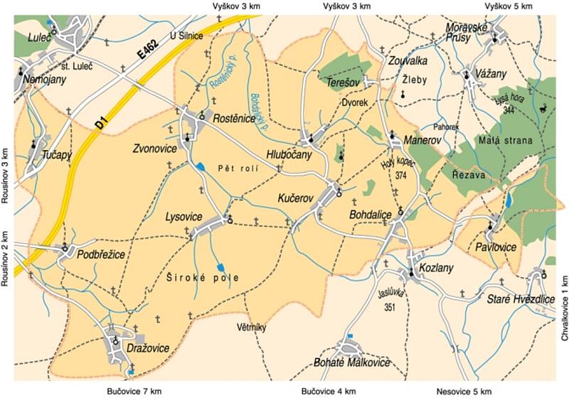Původní mapa Svazku obcí Větrník. Dnes už nezahrnuje Tučapy.