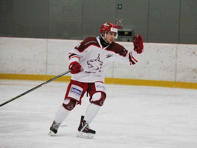 Hokejisté Frýdku-Místku (v bílém) podlehli v dohrávaném utkání 37. kola WSM ligy Jihlavě 3:4 po prodloužení.