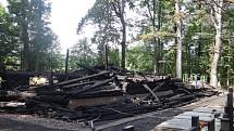 Následky požáru dřevěného kostela v Gutech. 