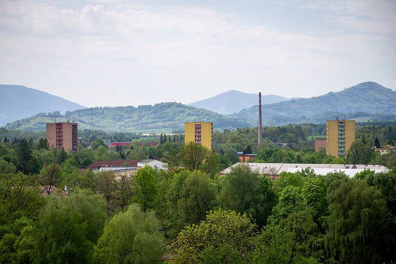 Pohled na město z Hotelu Centrum, 12 května 2022 ve Frýdku-Místku.