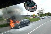 Zásah hasičů u požáru osobního auta. 