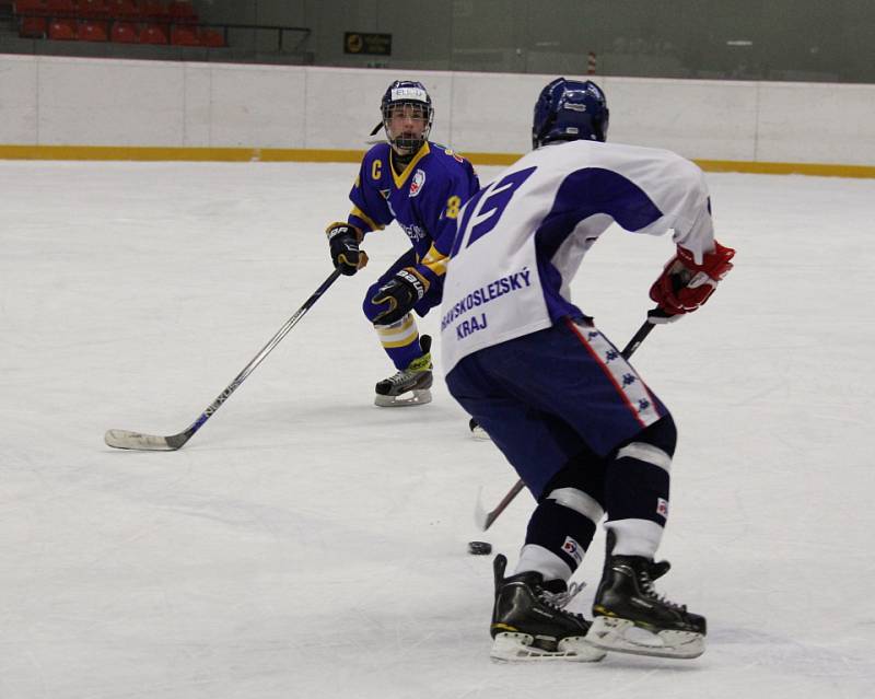 Turnaj v ledním hokeji Škoda Hockey Cup. Utkání Moravskoslezského kraje (bílé dresy) s Olomouckým krajem. 