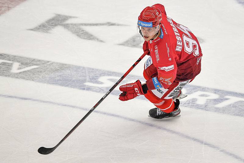 Utkání 23. kola hokejové extraligy: HC Oceláři Třinec - HC Vítkovice Ridera, 7. října 2021 v Třinci. Andrej Nestrašil z Třince.