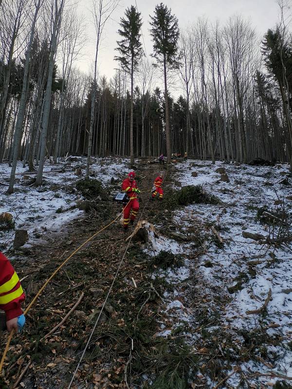 Při nehodě v lese zemřel dělník, záchranáři už mu nemohli pomoci.