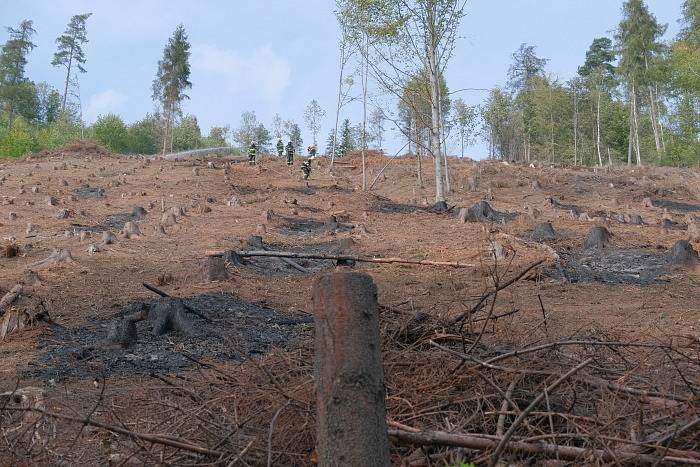 Požár na prudkém svahu beskydského masivu Ondřejník v Pstruží na Frýdecko-Místecku. Sobota 2. října 2020.