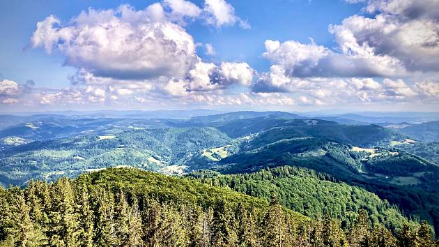 Velká Čantoryje, nejvyšší vrchol Slezských Beskyd, Nýdek, Třinec, Frýdek-Místek, červenec 2022.