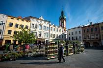 Farmářské trhy na místeckém náměstí Svobody, 7. května 2020 ve Frýdku-Místku.