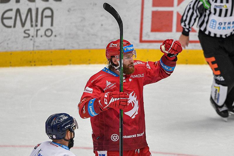 Utkání 23. kola hokejové extraligy: HC Oceláři Třinec - HC Vítkovice Ridera, 7. října 2021 v Třinci. (střed) David Musil z Třince.