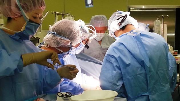 Na fotografii jsou třinečtí kardiochirurgové s profesorem Matsuim, šéfem kardiochirurgického pracoviště sapporské kliniky. 