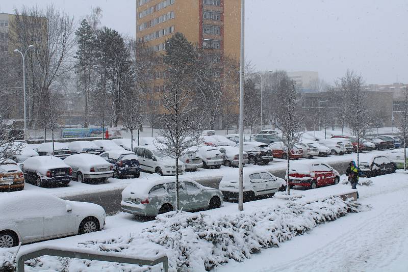 Sněžení ve Frýdku-Místku, úterý 8. ledna.