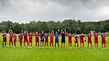 Třinečtí fotbalisté se radují z vítězství. Ve 3. kole FORTUNA:NÁRODNÍ LIGY porazili v sobotu doma pražskou Duklu 2:0 a ve středu vyhráli v Bílovci 1. kolo MOL Cupu 6:2.
