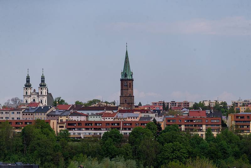 Pohled na město z Hotelu Centrum, 12 května 2022 ve Frýdku-Místku.