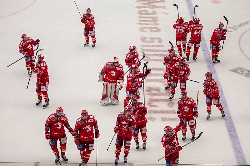 Finále play off hokejové Tipsport extraligy - 1. zápas: HC Oceláři Třinec - Bílí Tygři Liberec, 18. dubna 2021 v Třinci.