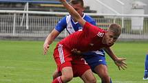 Třetiligoví fotbalisté MFK Frýdek-Místek (v modrém) porazili v úvodním kole rezervní celek prvoligové Sigmy Olomouc 3:1.