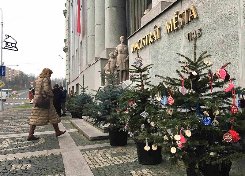 Zdobení vánočních stromečků před magistrátem ve Frýdku-Místku, 23. listopad 2022.