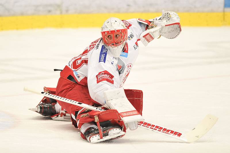 Utkání 43. kola hokejové extraligy: HC Vítkovice Ridera vs. HC Oceláři Třinec, 26. ledna 2018 v Ostravě. Hrubec Šimon.