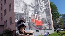 Mural, legendární těšínská tramvaj, Těšín, červen 2022.