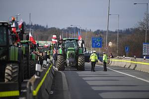 Protest u hraničního přechodu Chotěbuz, 22. února 2024.