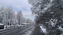 Havířov, sníh v ulicích, 6. dubna 2021.