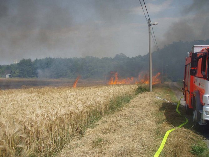 Požár zničil úrodu na poli. 