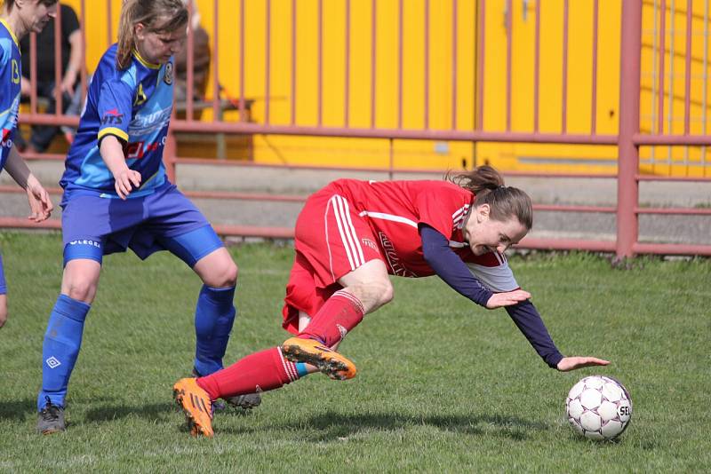 Havířovské fotbalistky (v modrém) si nezasloužily prohrát.