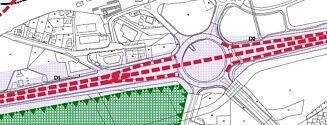 Nákres plánované trasy silnice I/11 skrz kruhový objezd v Havířově.