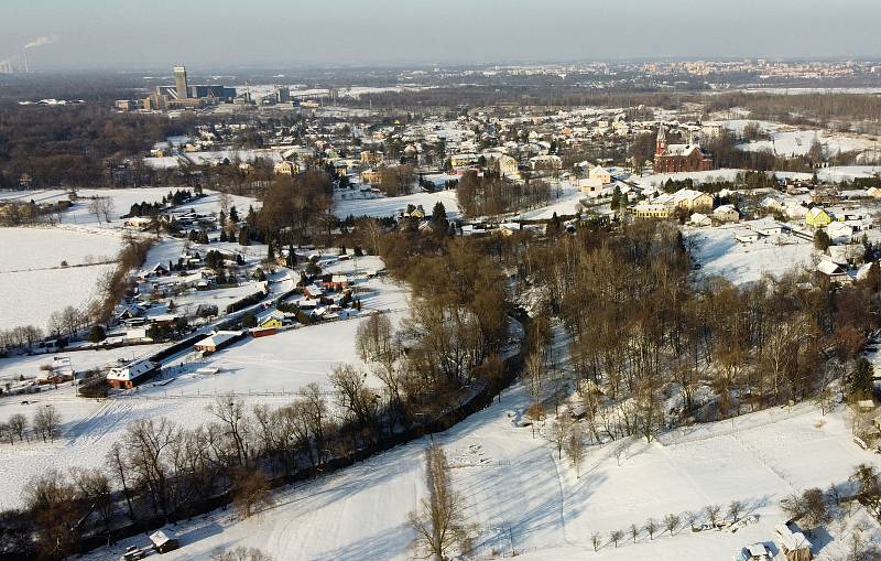 Letecké záběry zimní Stonavy. Foto: archiv obce