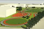 Do konce roku by mělo vyrůst za budovou Obchodní akademie  v Karviné nové multifunkční sportoviště. Takto by mělo vypadat.