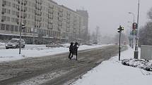 Sněhová nadílka v centru Havířova.